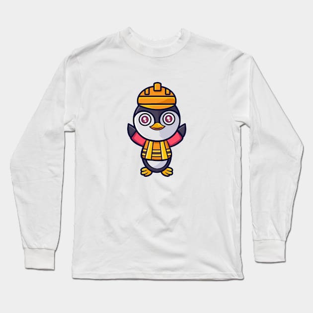 Cute Penguin Worker Long Sleeve T-Shirt by onama.std